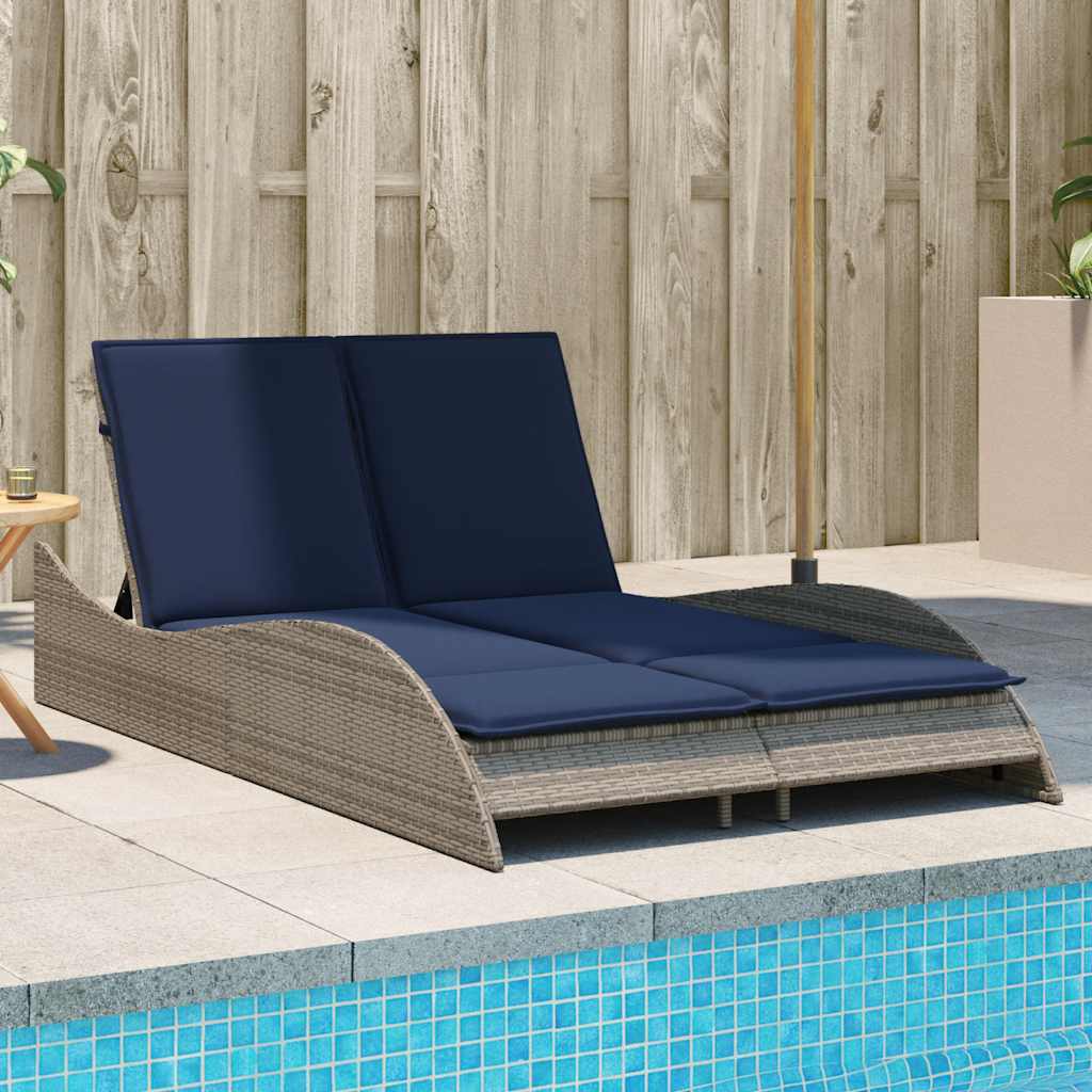 Sun Lounger with Cushions Grey 114x205x73 cm Poly Rattan