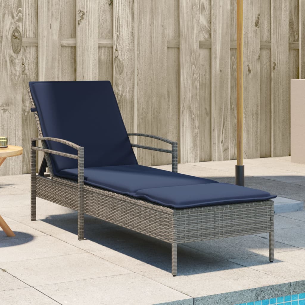 Sun Lounger with Cushion Grey 63x200x81 cm Poly Rattan (US only)