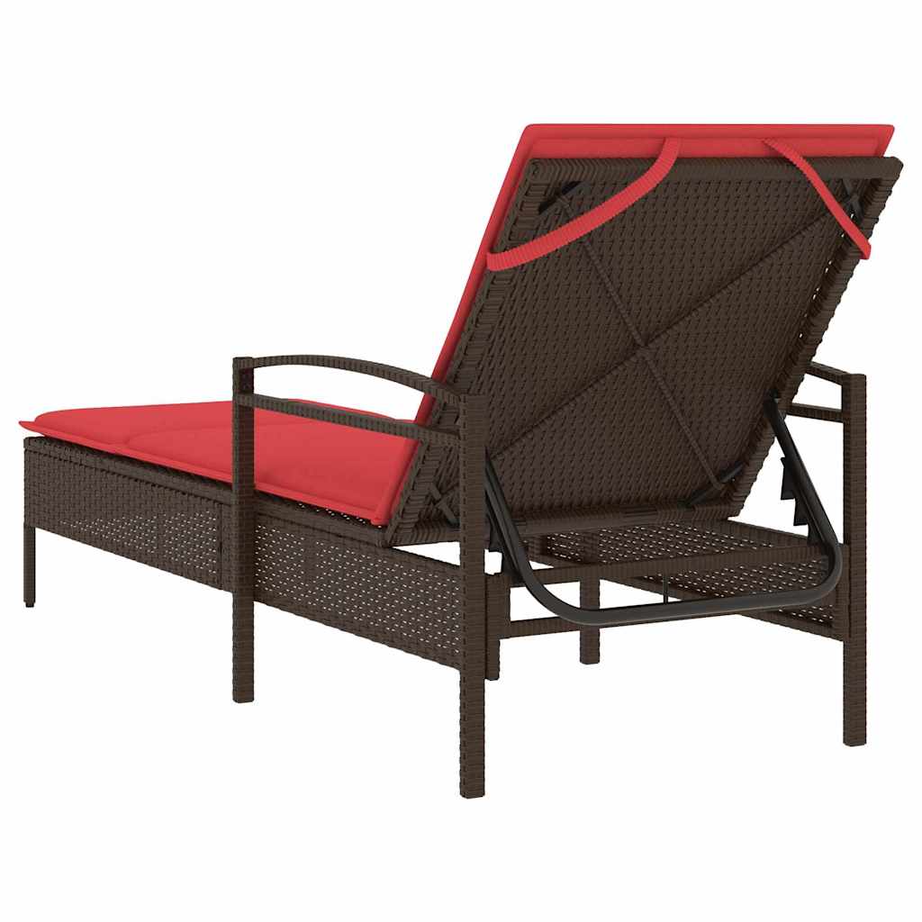 Sun Lounger with Cushion Brown 63x200x81 cm Poly Rattan (US only)