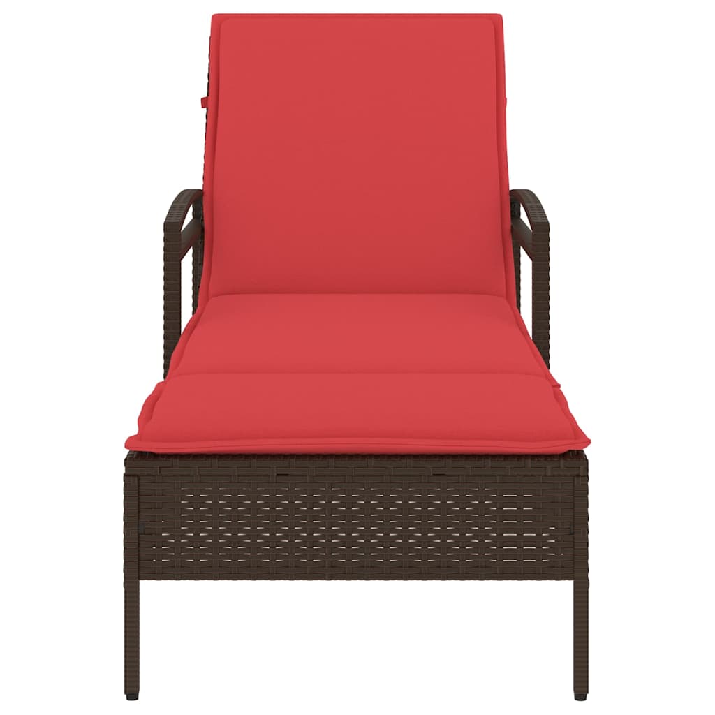 Sun Lounger with Cushion Brown 63x200x81 cm Poly Rattan (US only)