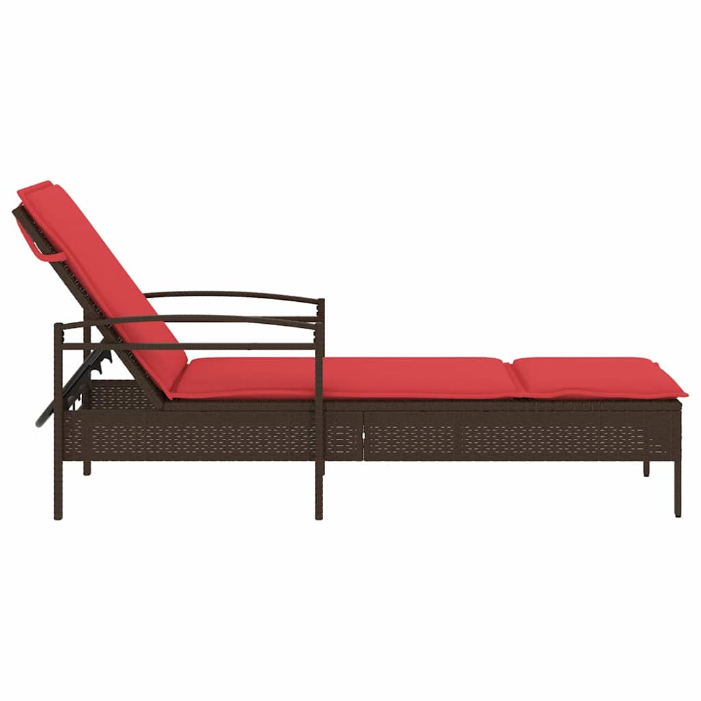 Sun Lounger with Cushion Brown 63x200x81 cm Poly Rattan (US only)