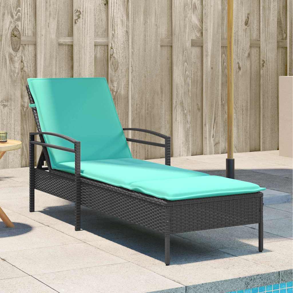 Sun Lounger with Cushion Black 63x200x81 cm Poly Rattan (US only)