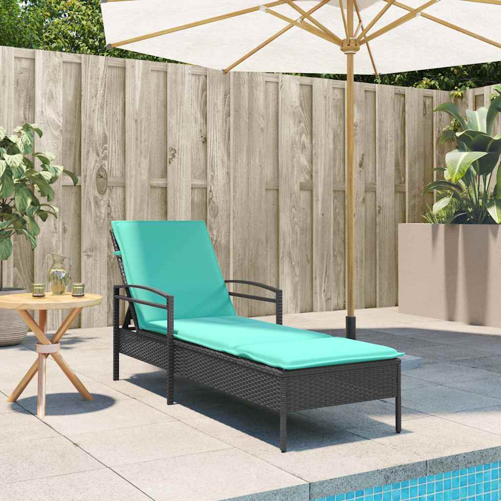 Sun Lounger with Cushion Black 63x200x81 cm Poly Rattan (US only)