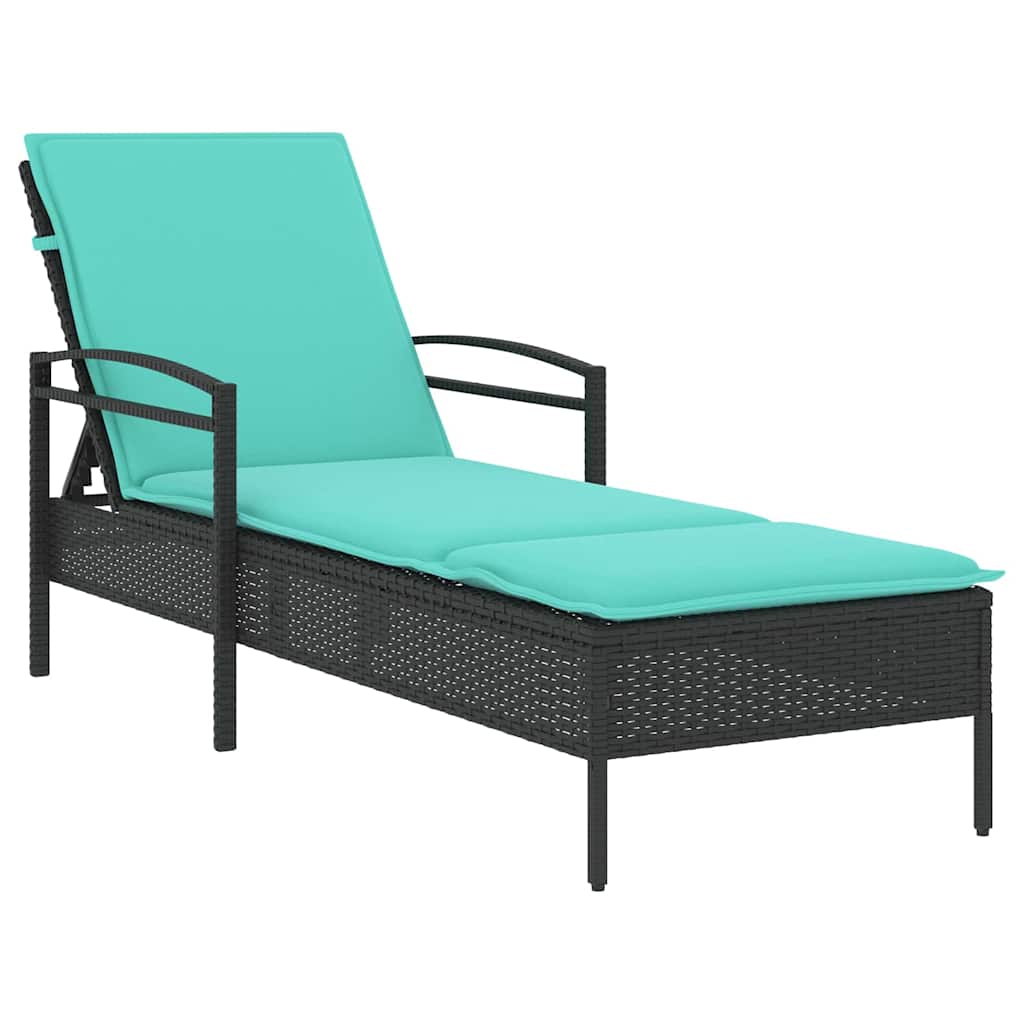 Sun Lounger with Cushion Black 63x200x81 cm Poly Rattan (US only)