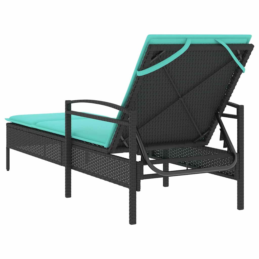 Sun Lounger with Cushion Black 63x200x81 cm Poly Rattan (US only)