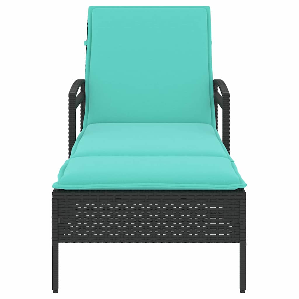 Sun Lounger with Cushion Black 63x200x81 cm Poly Rattan (US only)