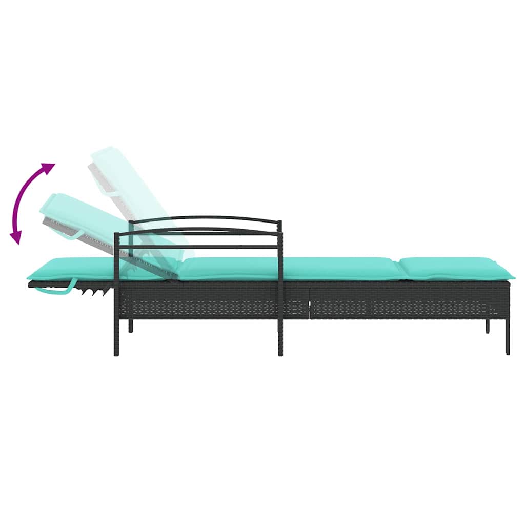 Sun Lounger with Cushion Black 63x200x81 cm Poly Rattan (US only)