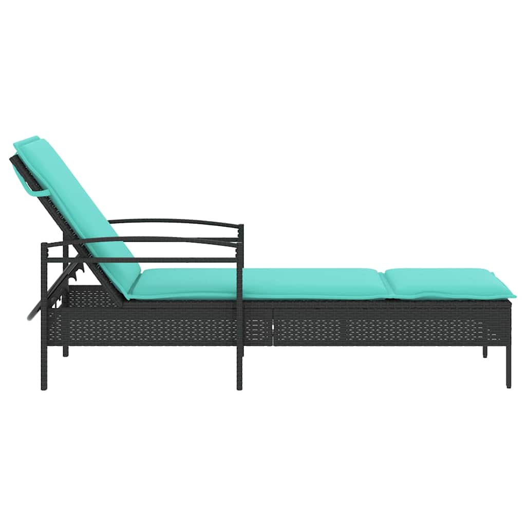 Sun Lounger with Cushion Black 63x200x81 cm Poly Rattan (US only)
