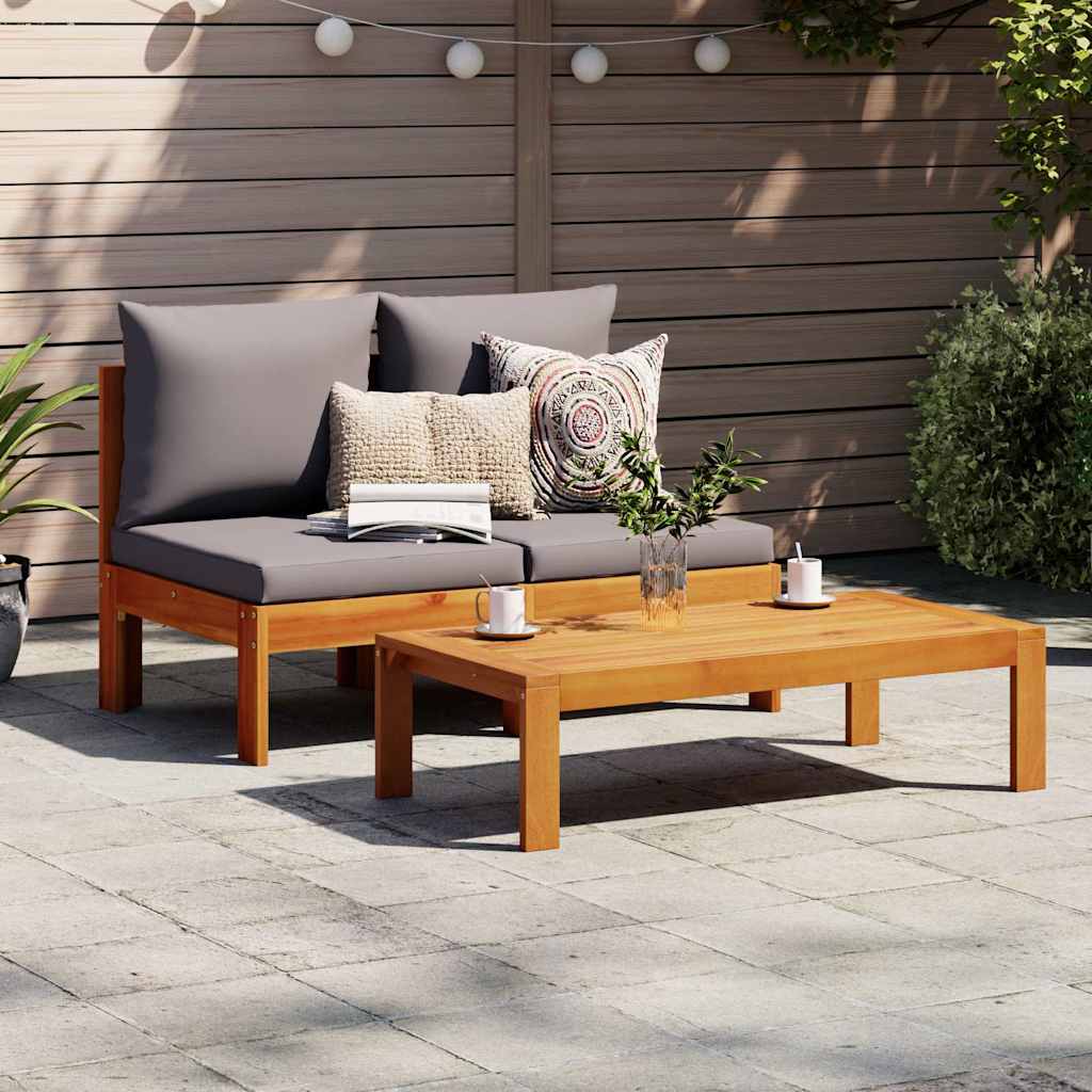 Garden Sofa Armless with Cushions 2-Seater Solid Wood Acacia