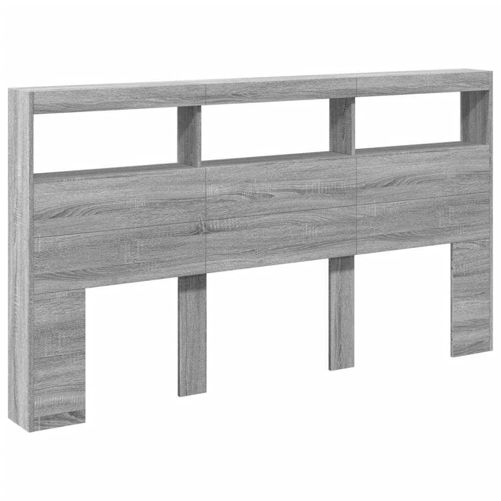 Headboard Cabinet with LED Grey Sonoma 180x17x102 cm
