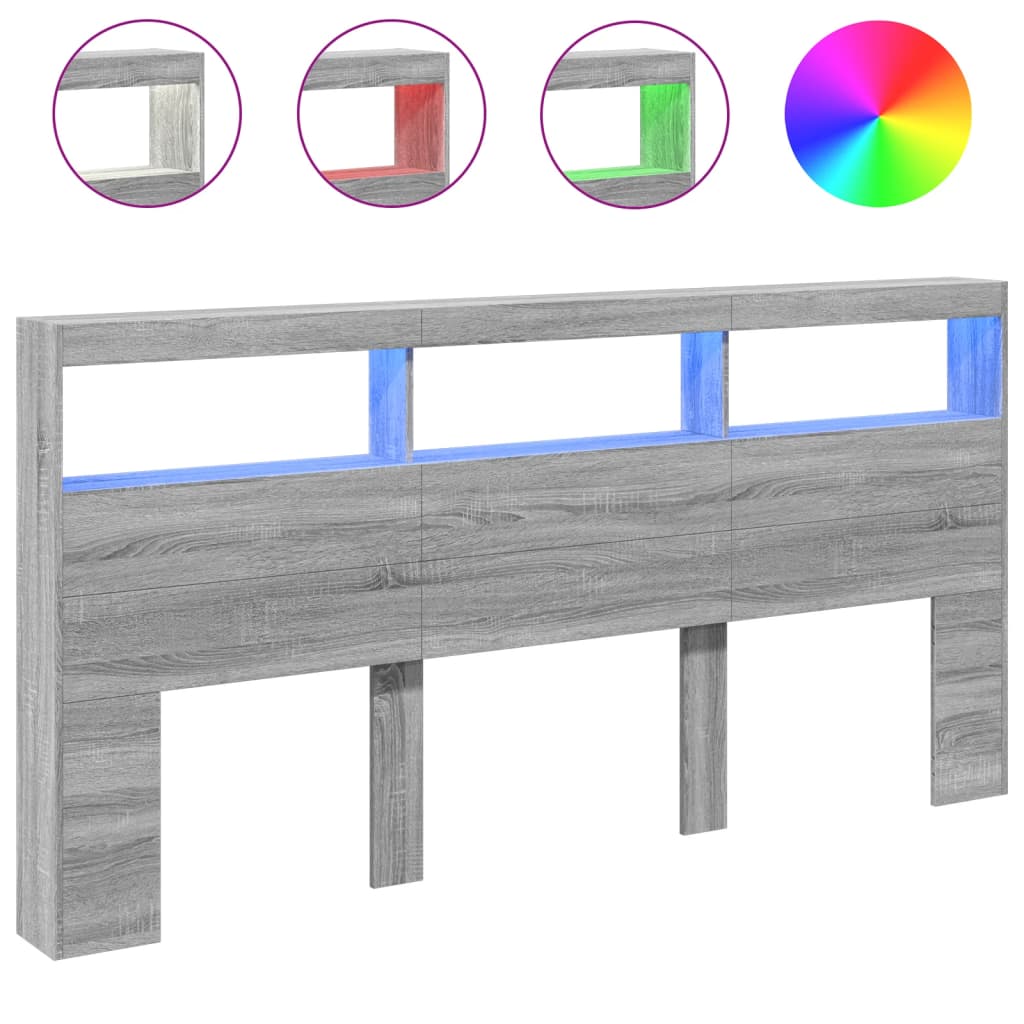 Headboard Cabinet with LED Grey Sonoma 200x17x102 cm