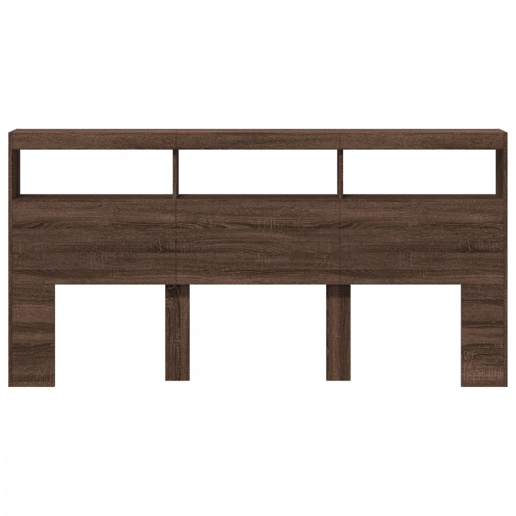 Headboard Cabinet with LED Brown Oak 200x17x102 cm