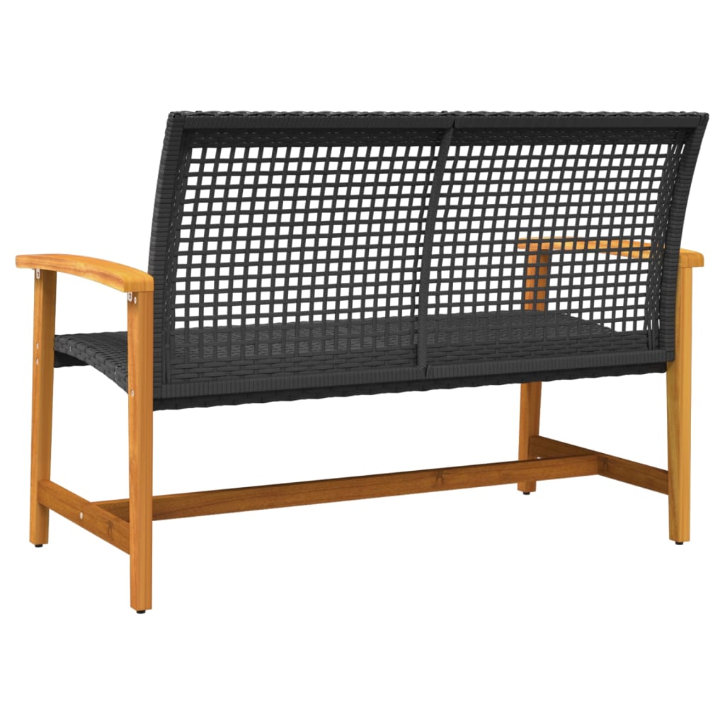 Garden Bench Black 112 cm Poly Rattan and Acacia Wood