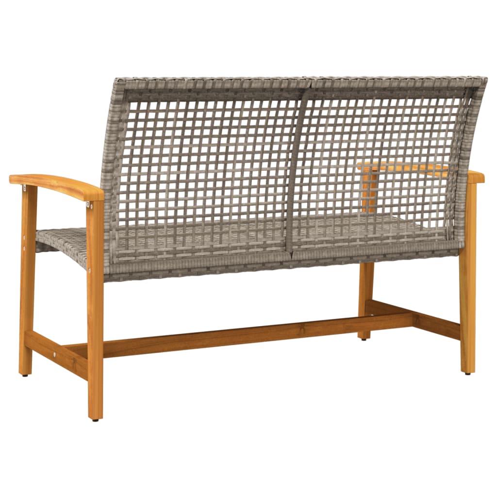 Garden Bench Grey 112 cm Poly Rattan and Acacia Wood