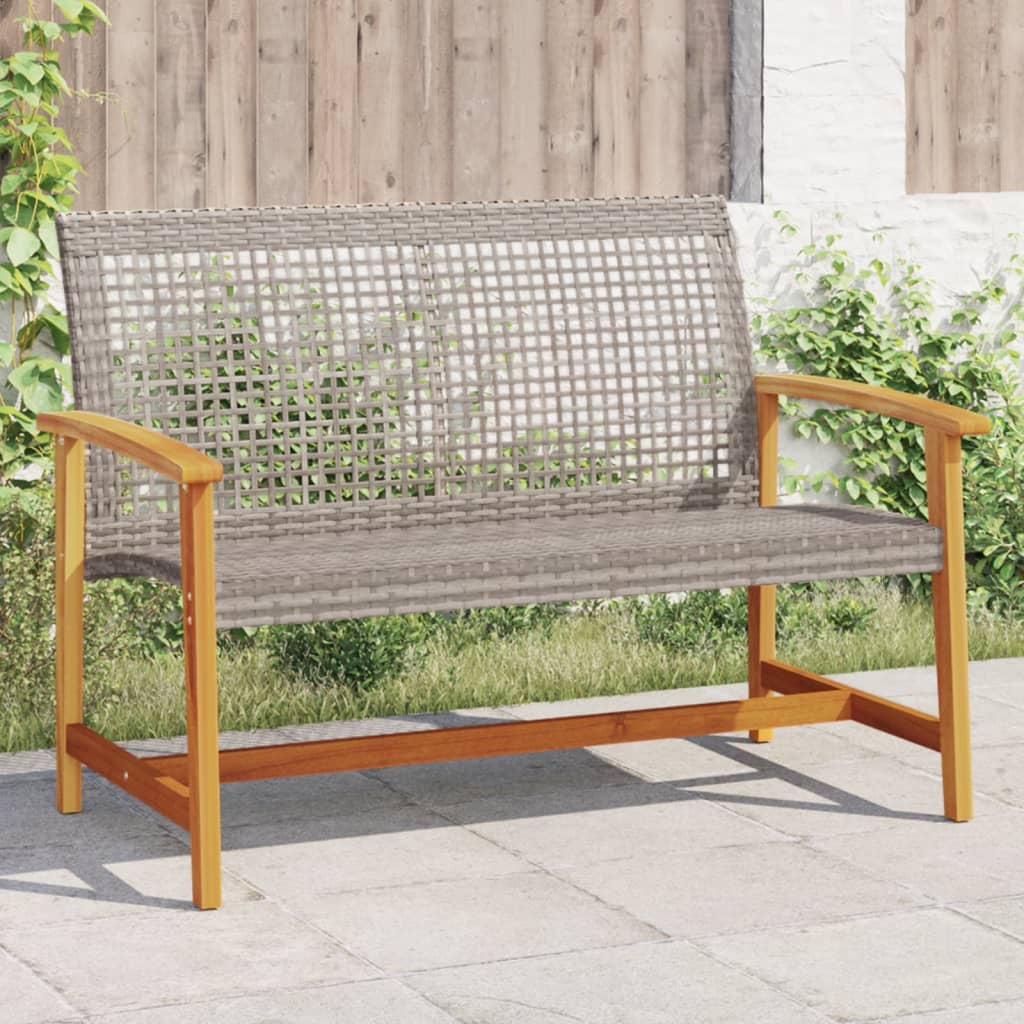 Garden Bench Grey 112 cm Poly Rattan and Acacia Wood