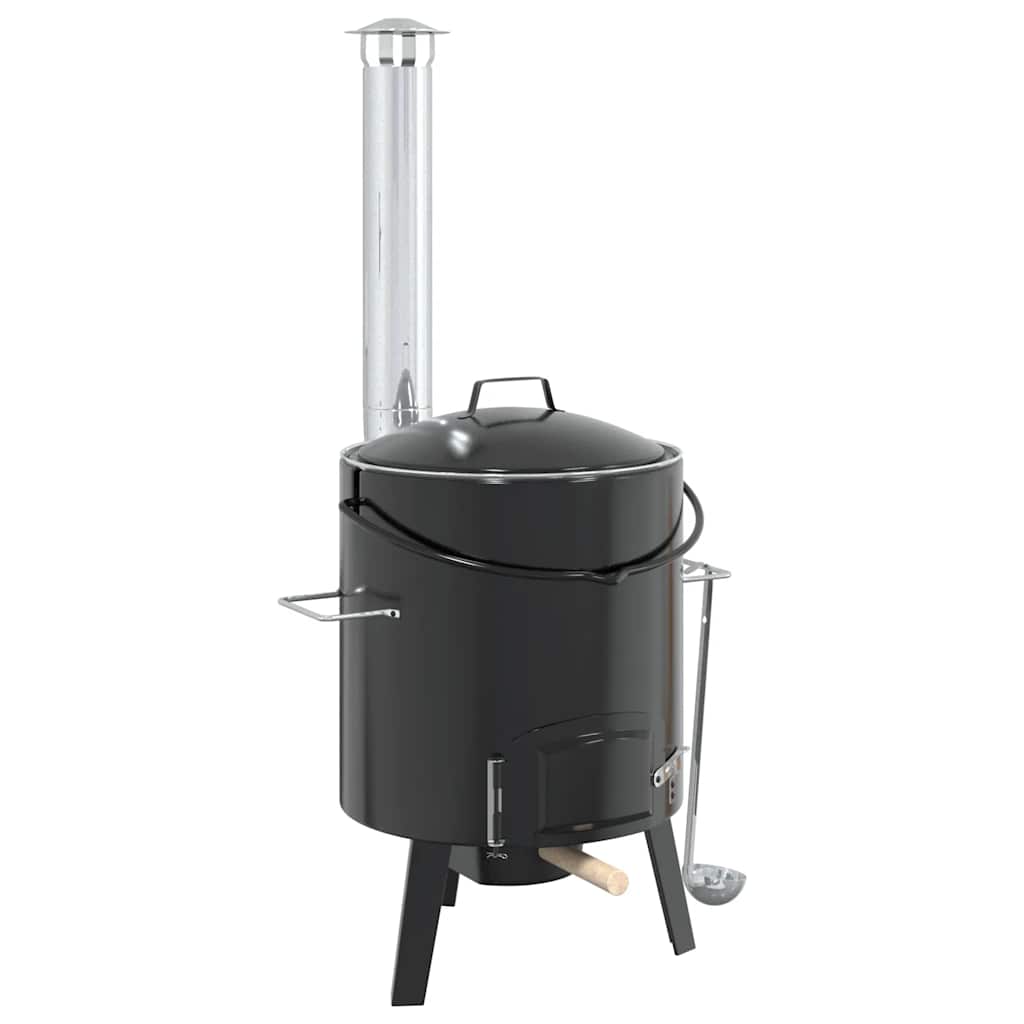 Goulash Cannon with Chimney and Lid Black Enamelled Steel