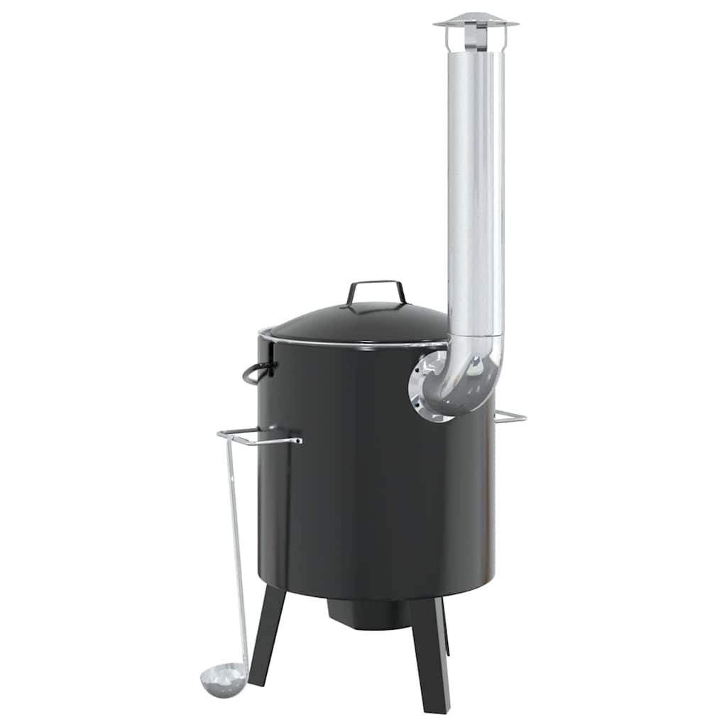 Goulash Cannon with Chimney and Lid Black Enamelled Steel
