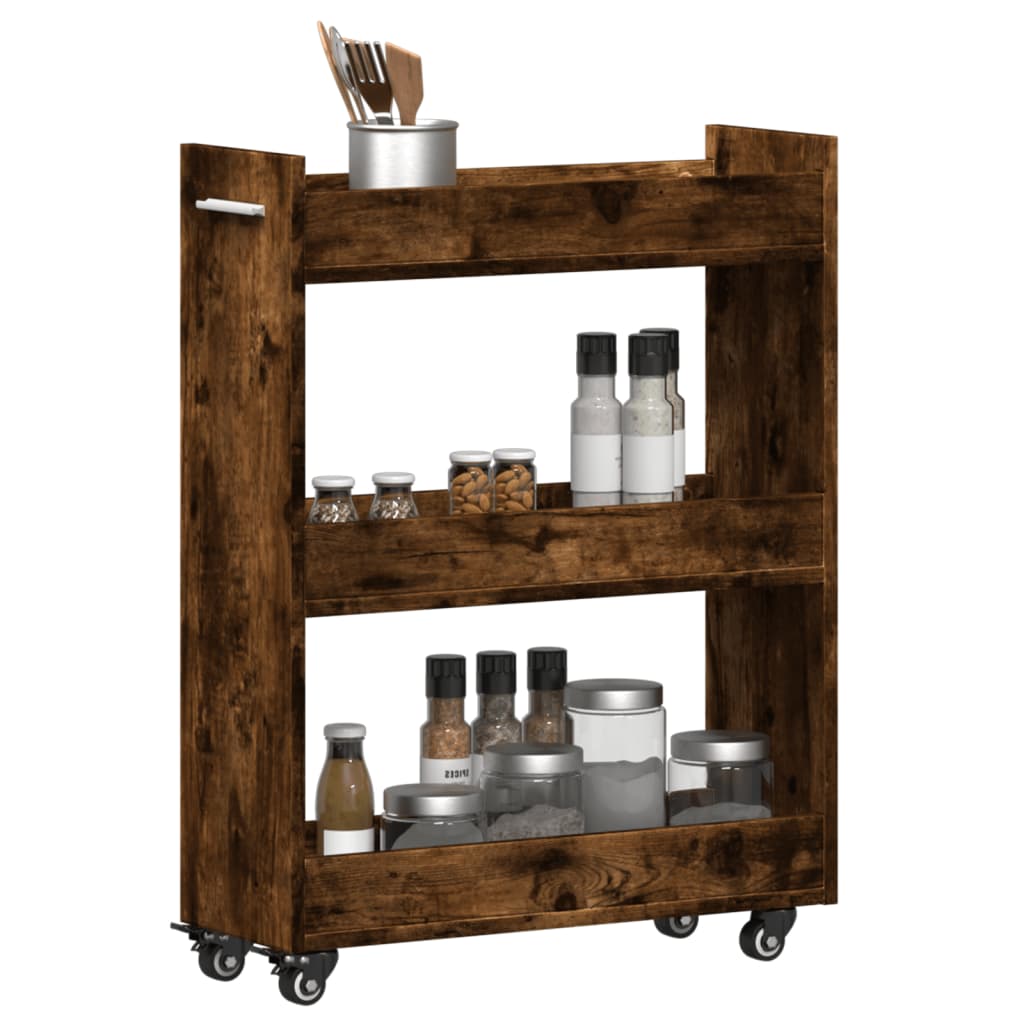 Cabinet with Wheels Smoked Oak 60x22x79 cm Engineered Wood