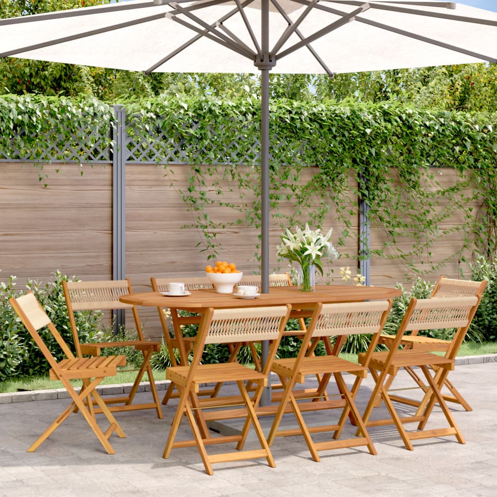 Folding Garden Chairs 8 pcs Beige Solid Wood Acacia