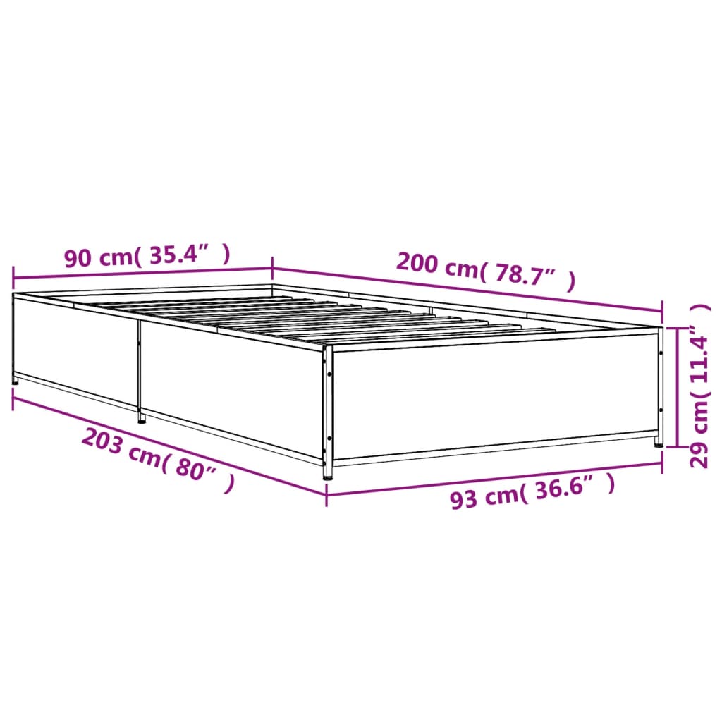 Bed Frame without Mattress Grey Sonoma 90x200 cm