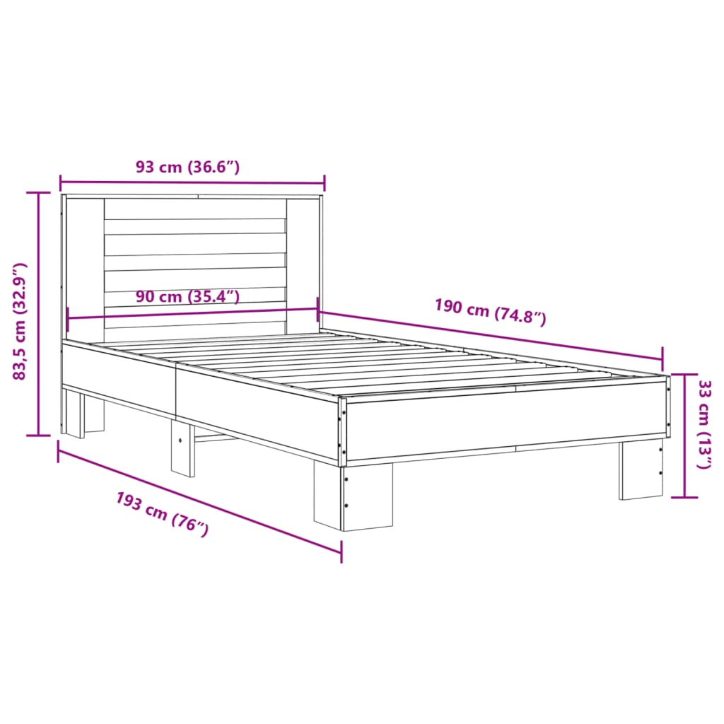 Bed Frame without Mattress Smoked Oak 90x190 cm Single