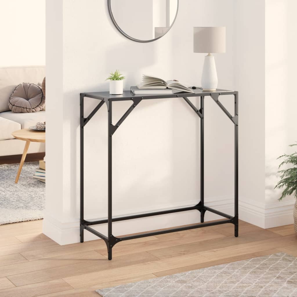 Console Table with Black Glass Top 80x35x81 cm Steel