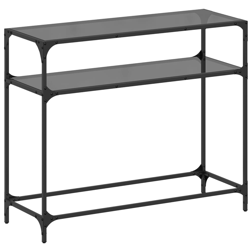 Console Table with Black Glass Top98x35x81 cm Steel