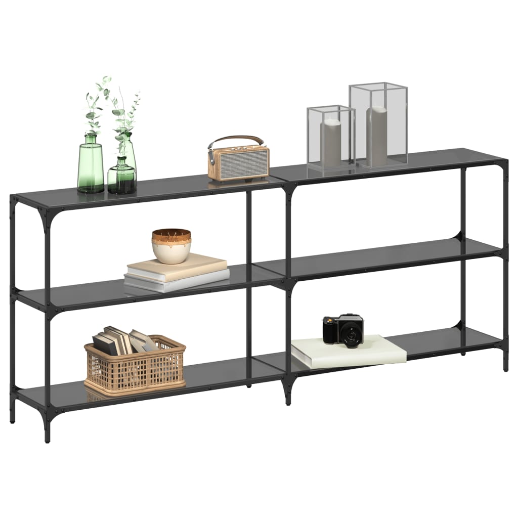 Console Table with Black Glass Top 194.5x30x81 cm Steel