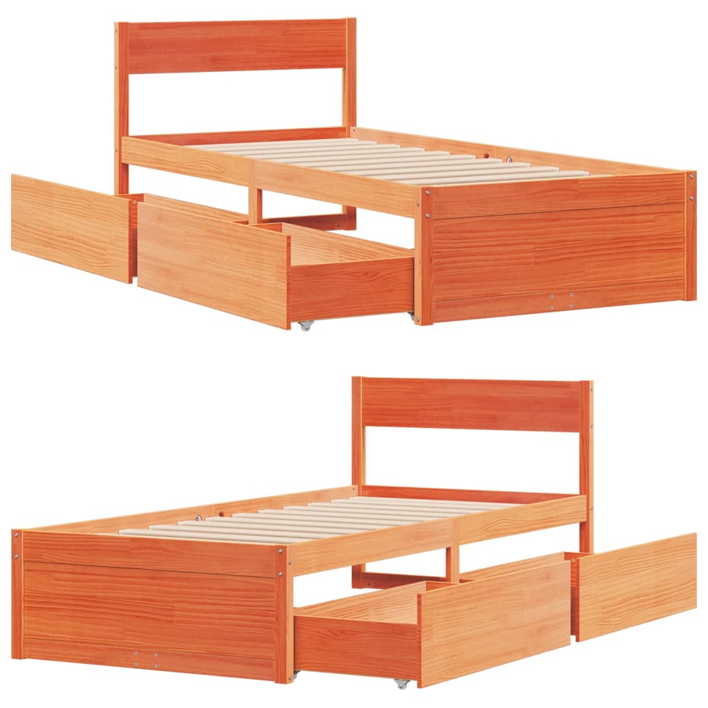 Bed Frame without Mattress Wax Brown 75x190 cm Small Single Solid Wood Pine