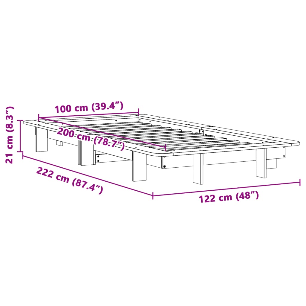 Bed Frame without Mattress White 100x200 cm Solid Wood Pine