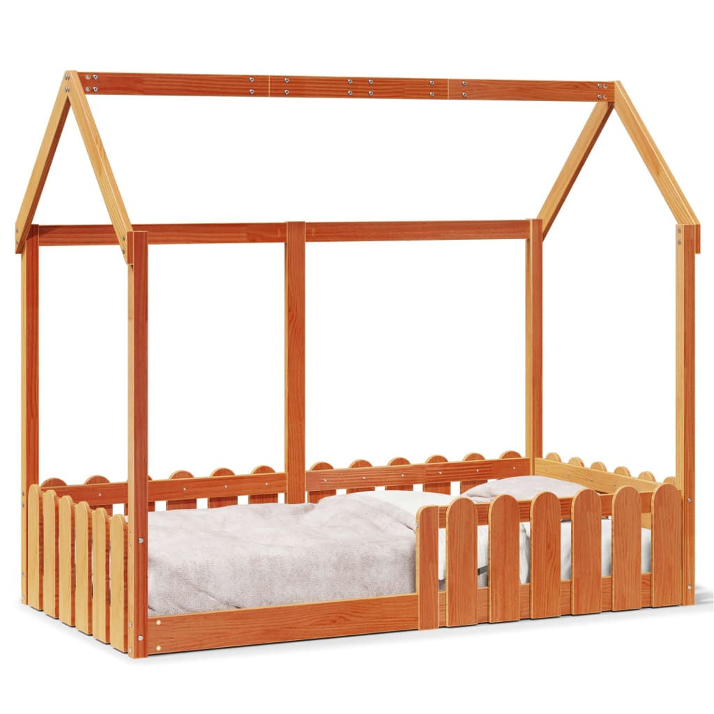 Kids' House Bed Frame without Mattress Wax Brown 80x160 cm