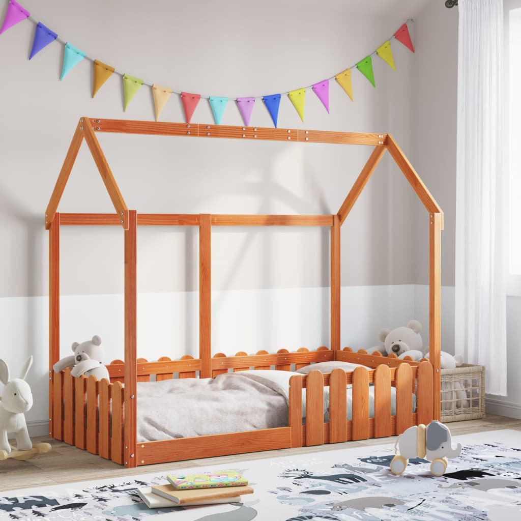 Kids' House Bed Frame without Mattress Wax Brown 80x160 cm