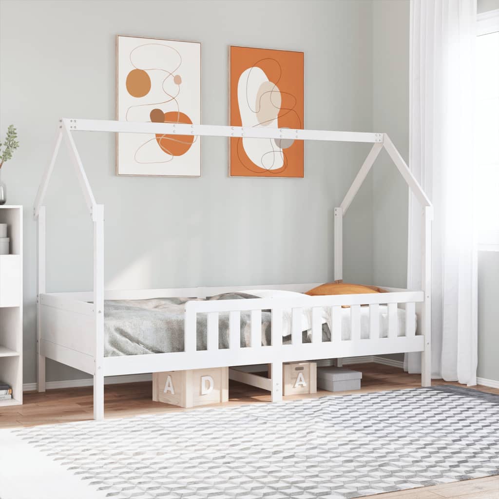 Kids' House Bed Frame without Mattress White 90x190 cm Single Pine