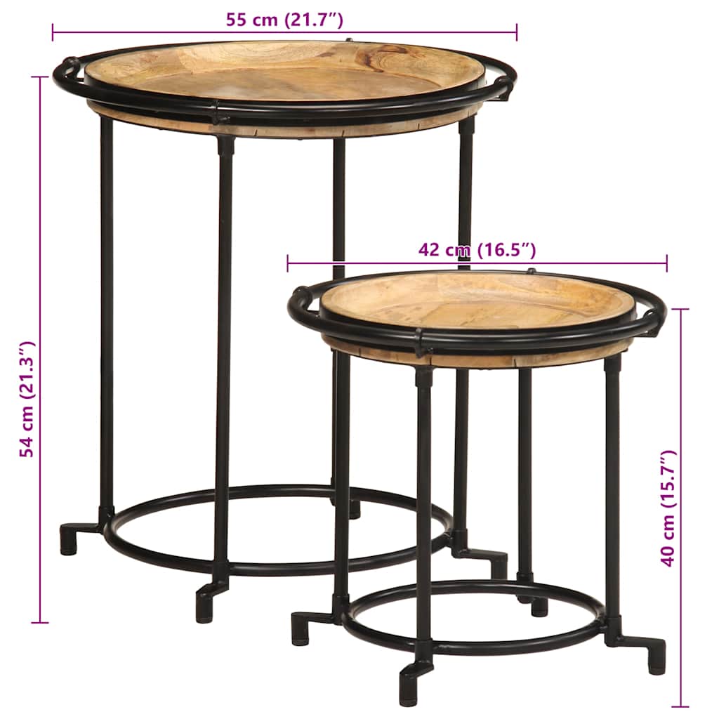 2 Piece Side Table Set Solid Wood Mango