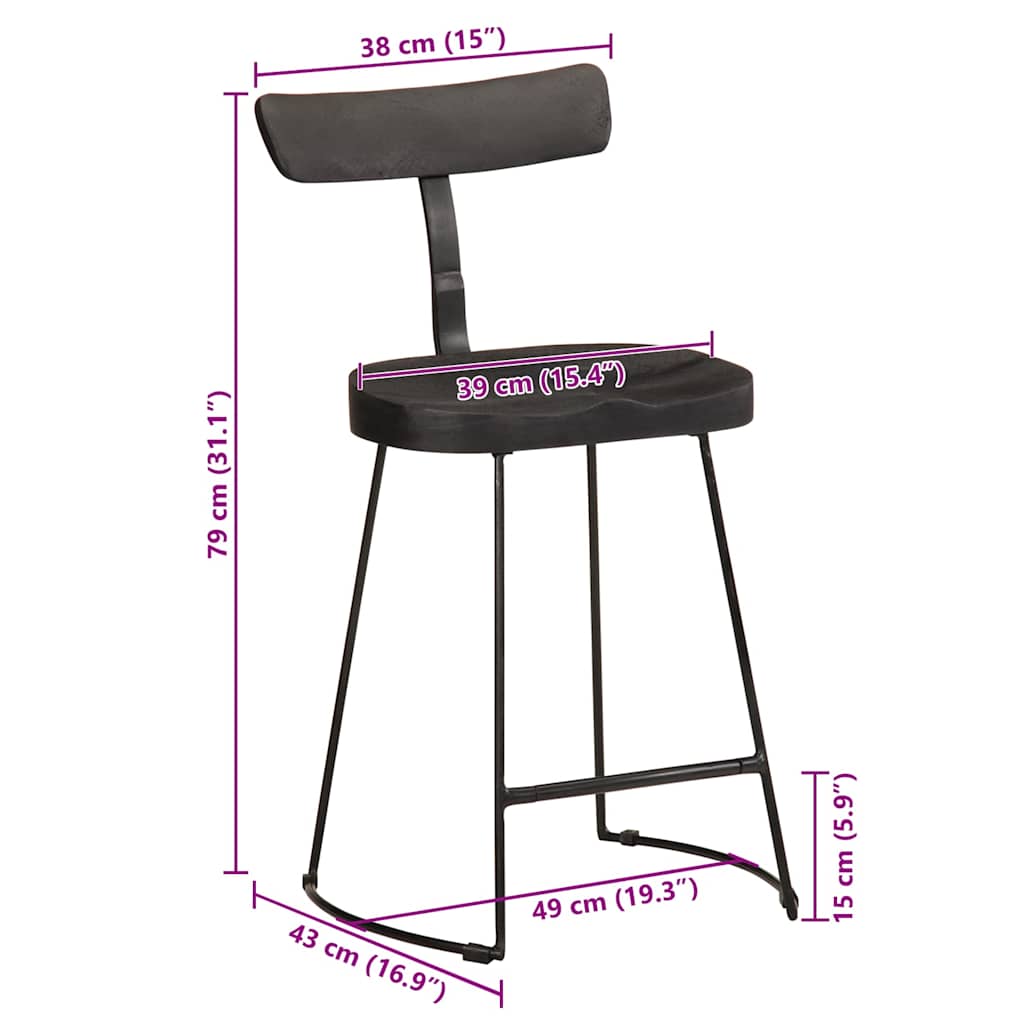Bar Stools 2 pcs Black 49x43x79 cm Solid Wood Mango
