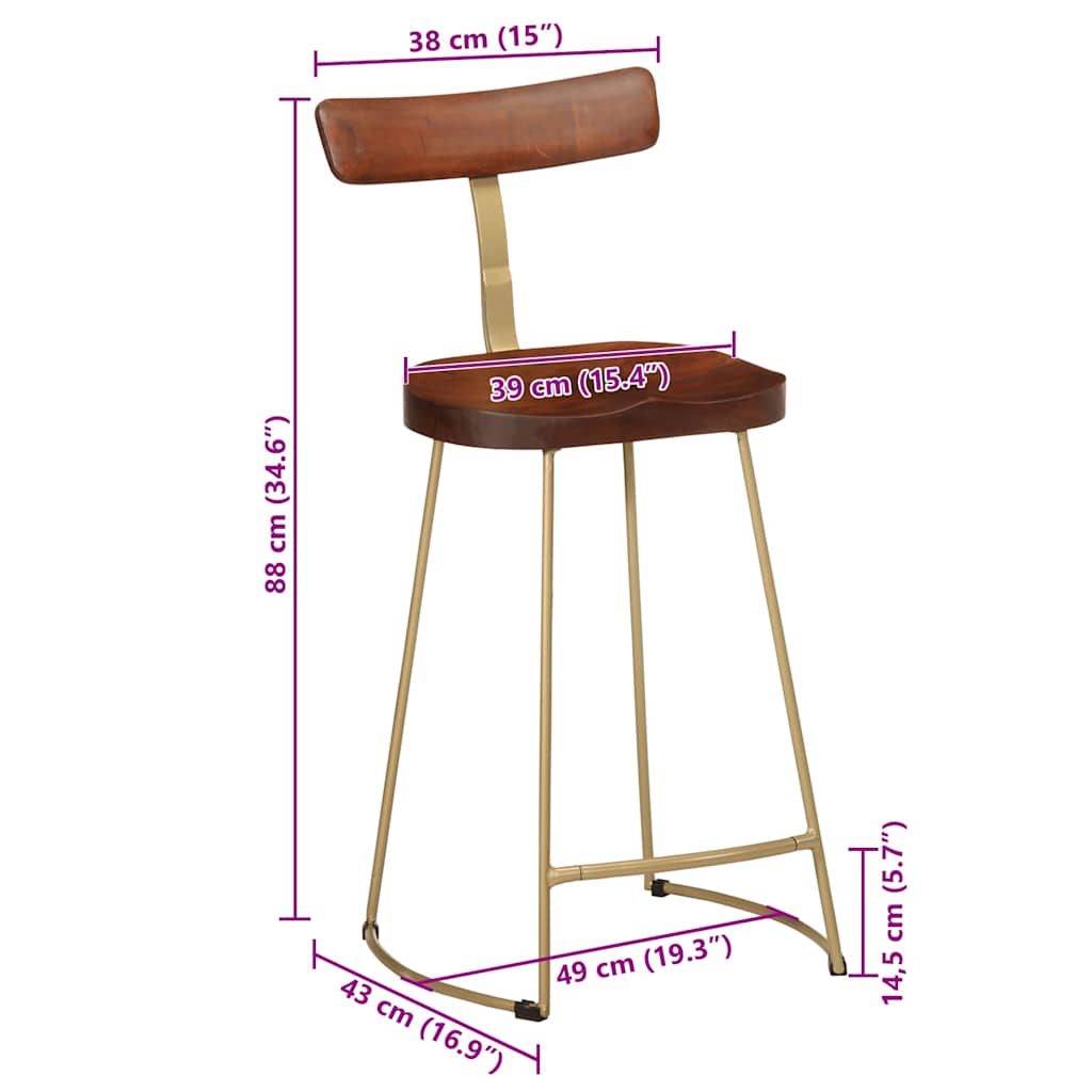 Bar Stools 2 pcs 49x43x88 cm Solid Wood Mango