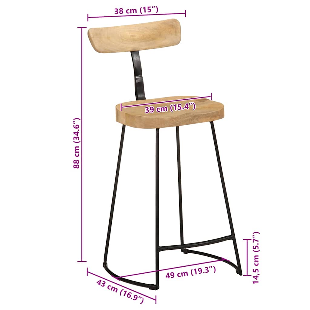 Bar Stools 2 pcs 49x43x88 cm Solid Wood Mango