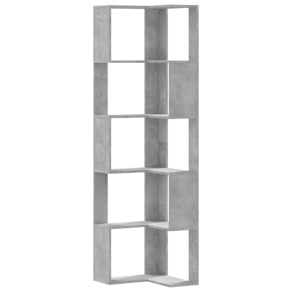 Corner Bookcase 5-Tier Concrete Grey 50x50x179 cm Engineered Wood