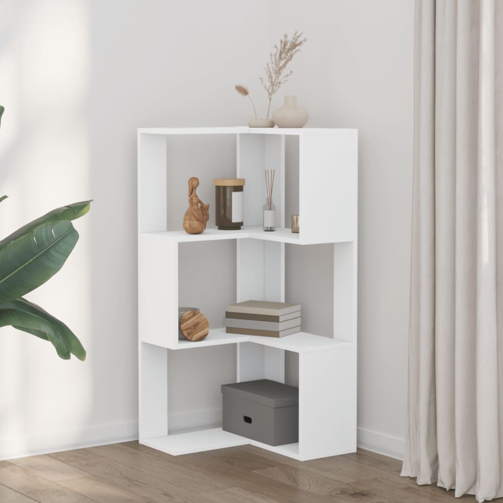 Corner Bookcase 3-Tier White 50x50x102 cm Engineered Wood