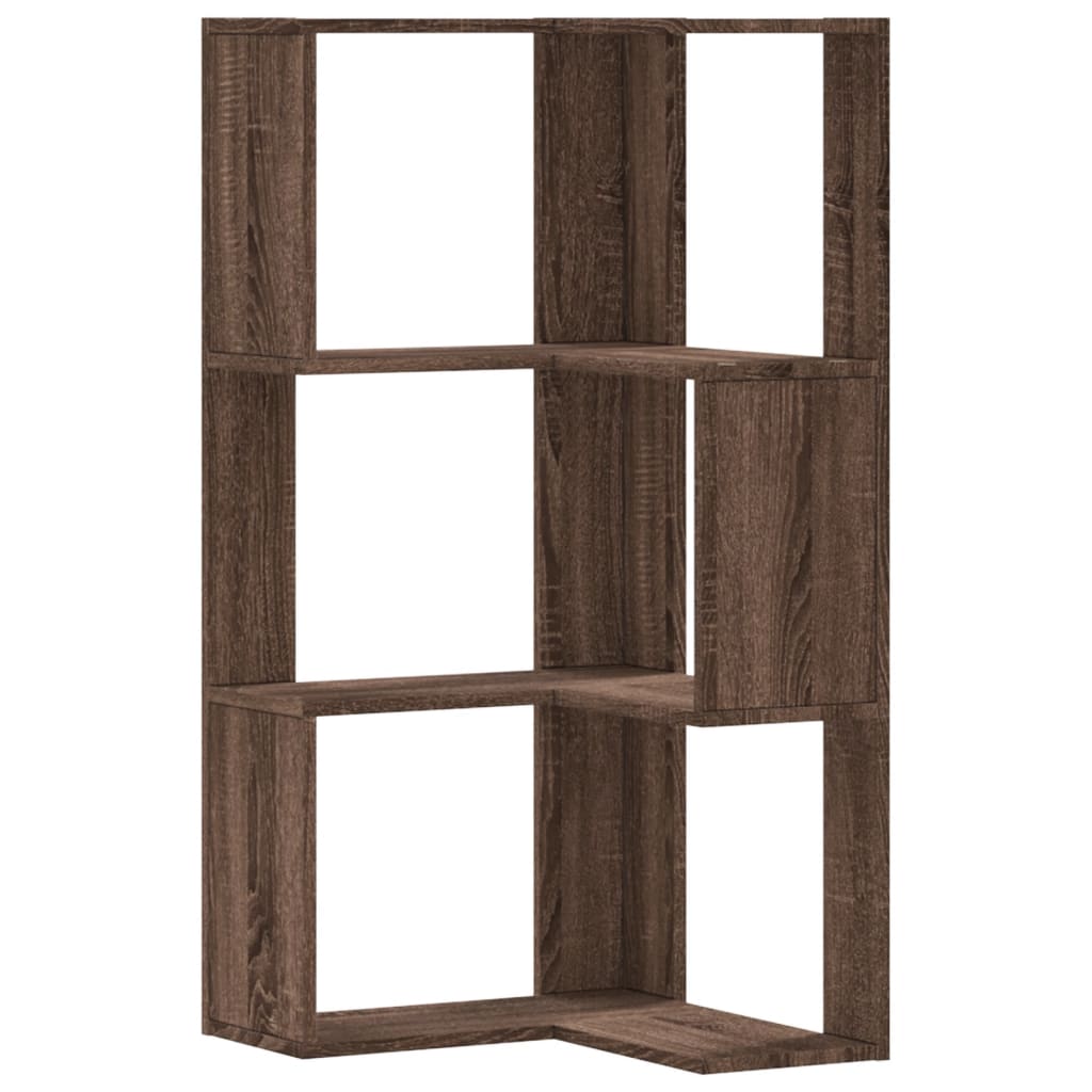 Corner Bookcase 3-Tier Brown Oak 50x50x102 cm Engineered Wood