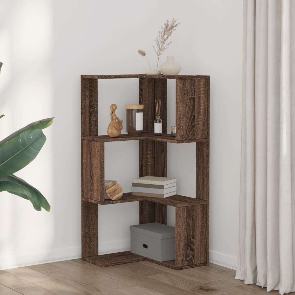 Corner Bookcase 3-Tier Brown Oak 50x50x102 cm Engineered Wood