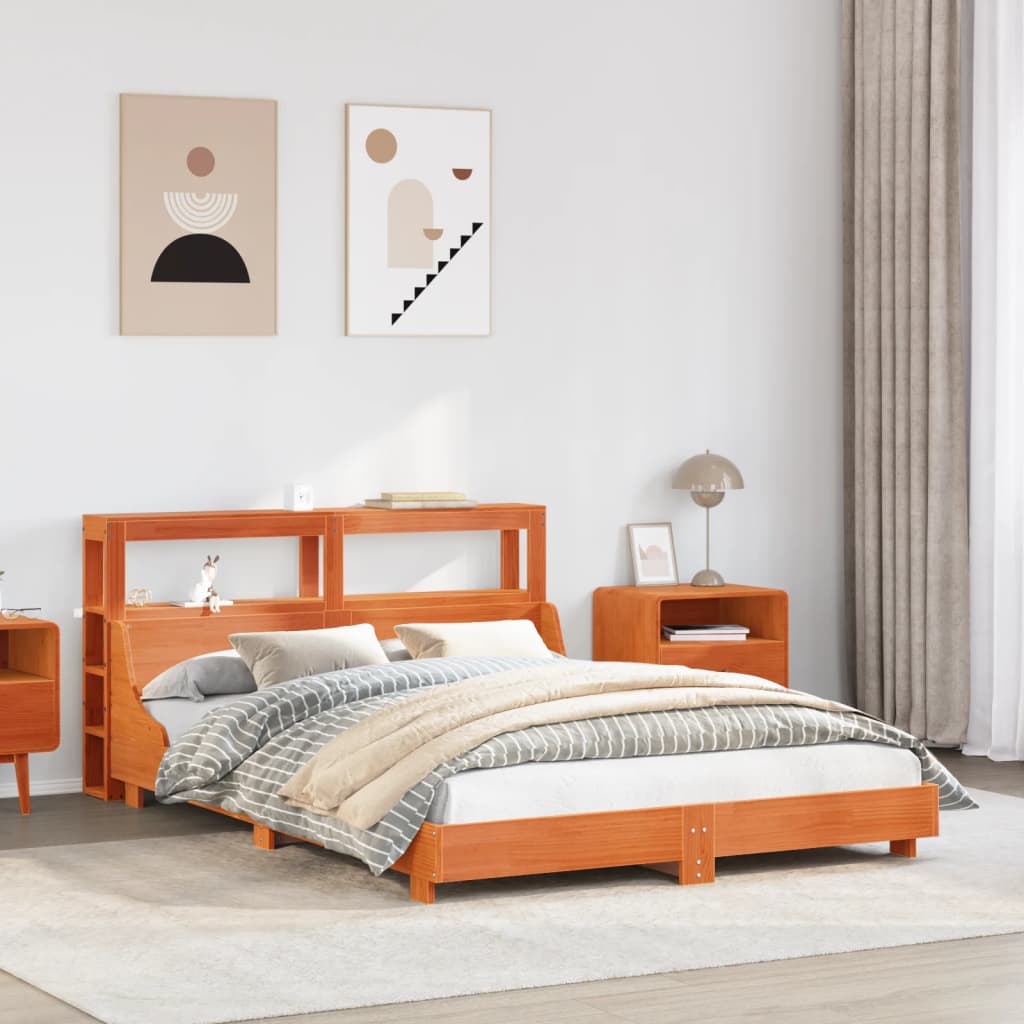 Bed Frame without Mattress Wax Brown 140x190 cm Solid Wood Pine