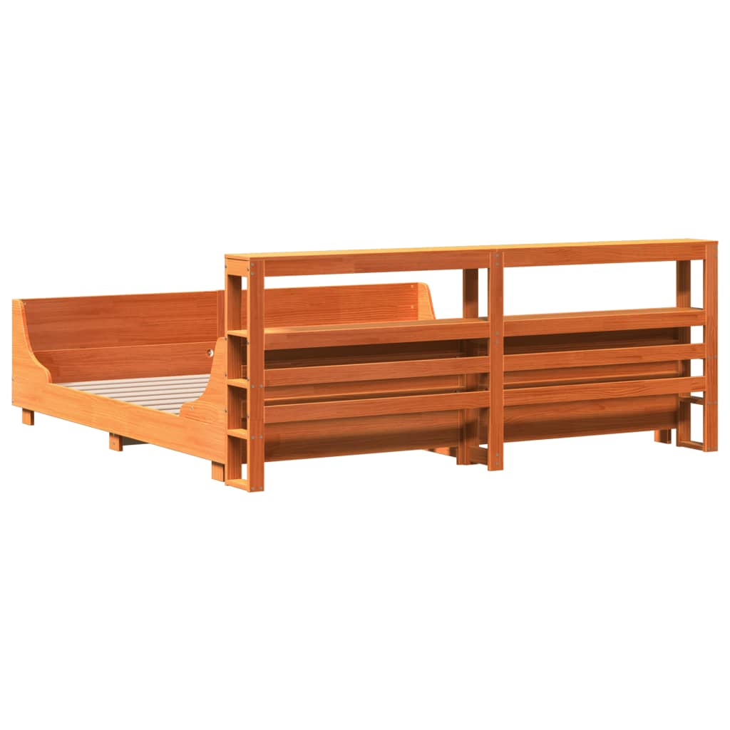 Bed Frame without Mattress Wax Brown 200x200 cm Solid Wood Pine