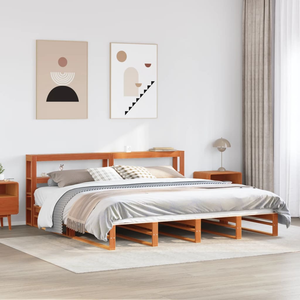 Bed Frame without Mattress Wax Brown 180x200 cm Super King Solid Wood Pine
