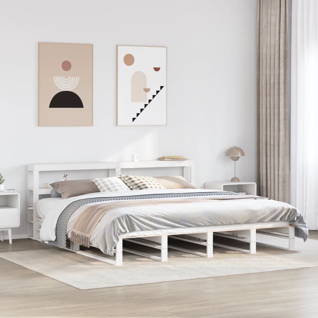 Bed Frame without Mattress White 200x200 cm Solid Wood Pine