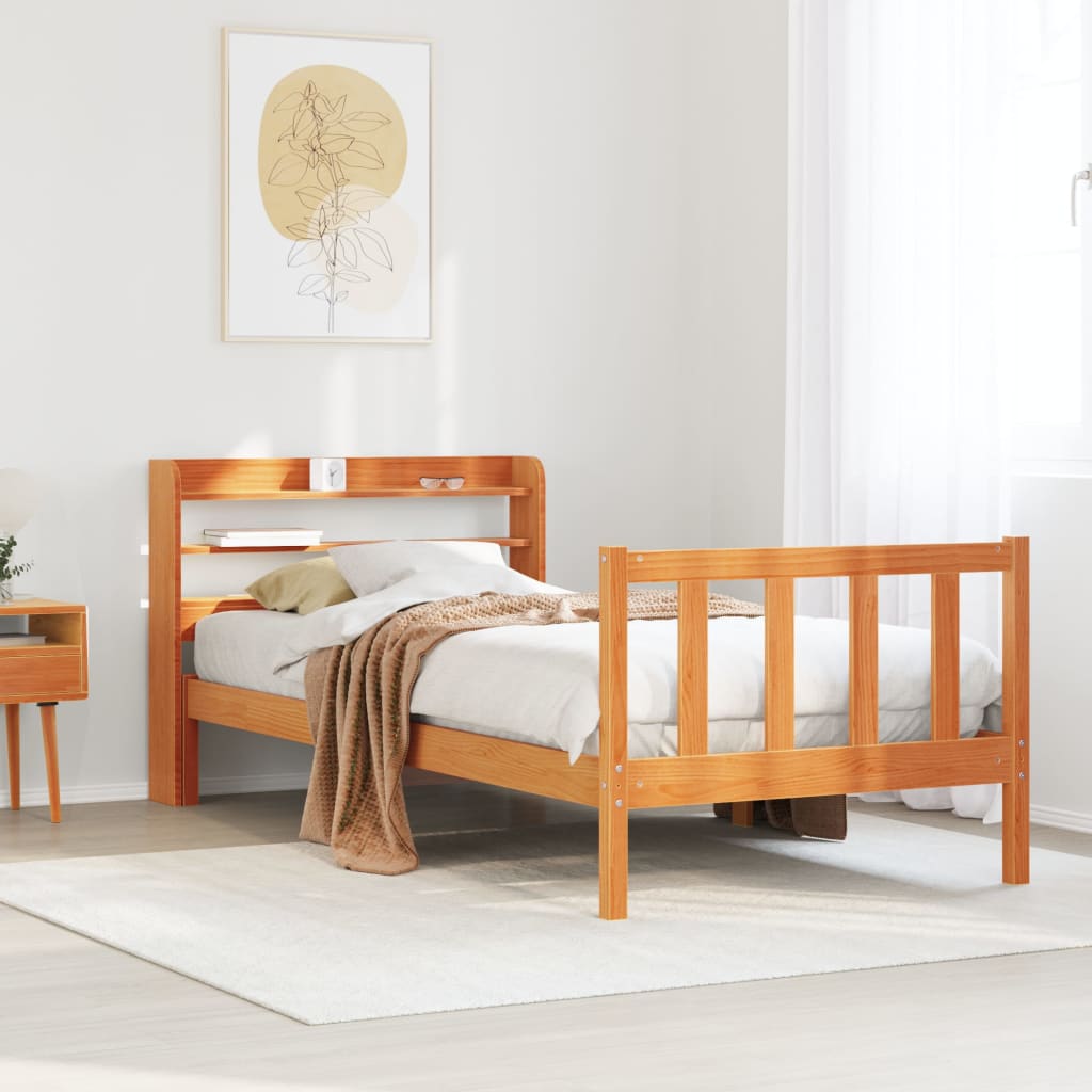 Bed Frame with Headboard without Mattress Wax Brown 100x200 cm