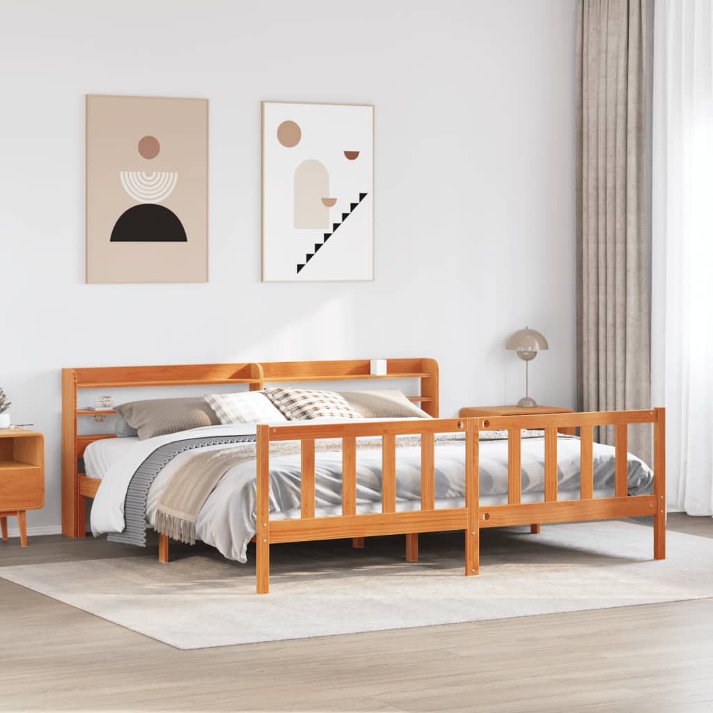 Bed Frame with Headboard without Mattress Wax Brown 180x200 cm Super King
