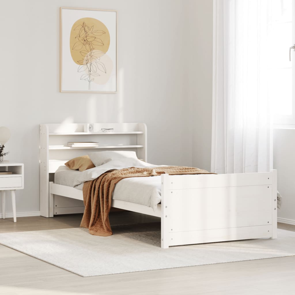 Bed Frame with Headboard without Mattress White 100x200 cm