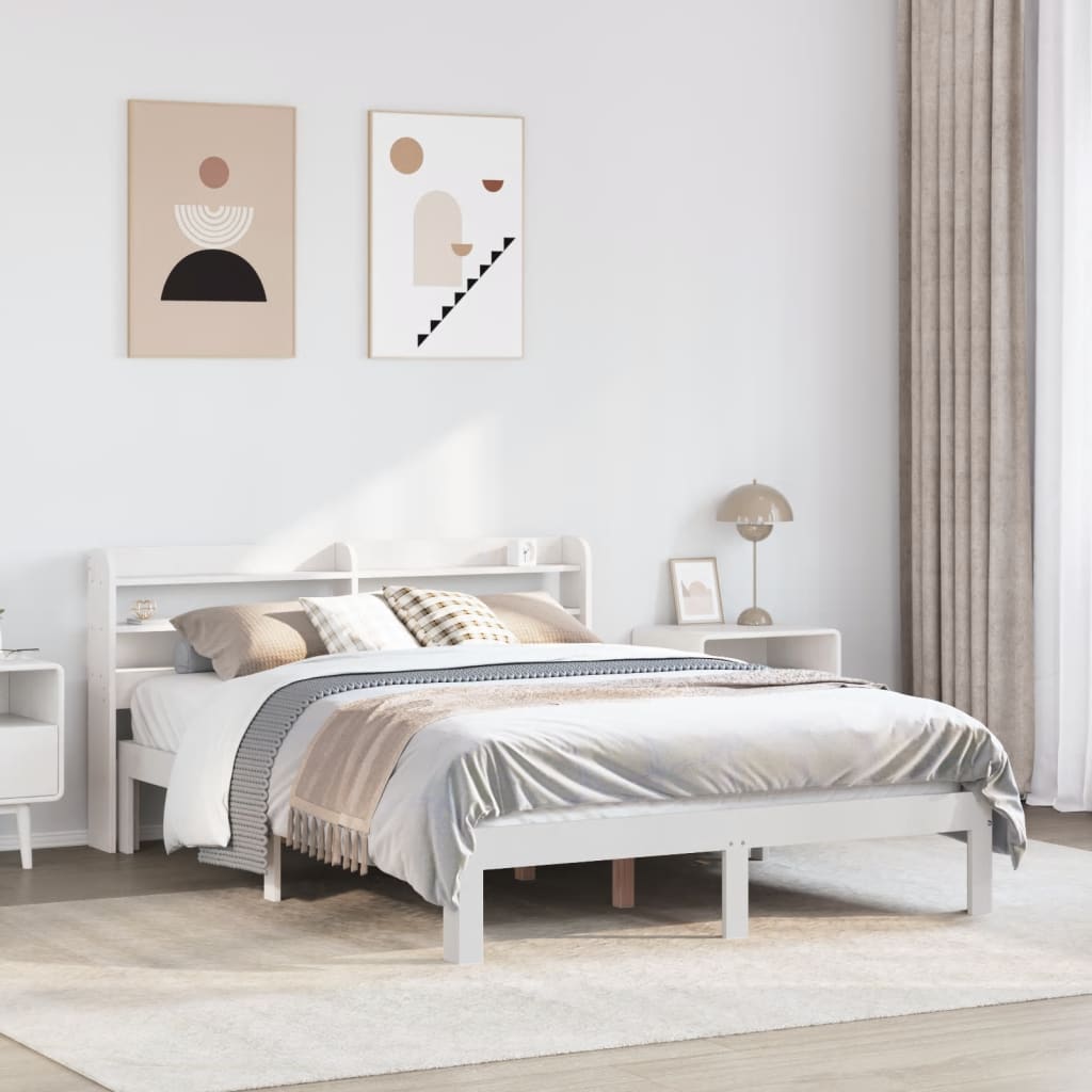 Bed Frame with Headboard without Mattress White 120x190 cm Small Double