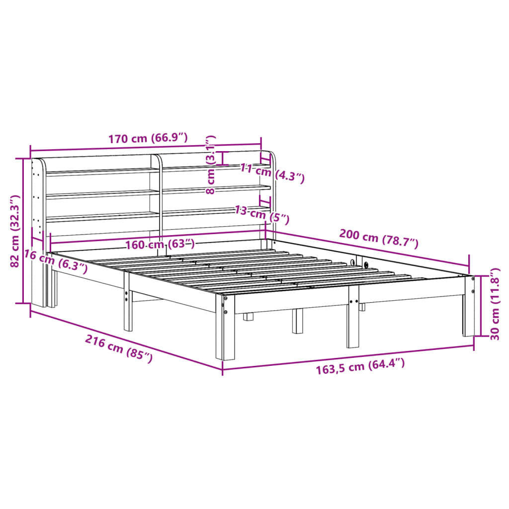 Bed Frame with Headboard without Mattress White 160x200 cm